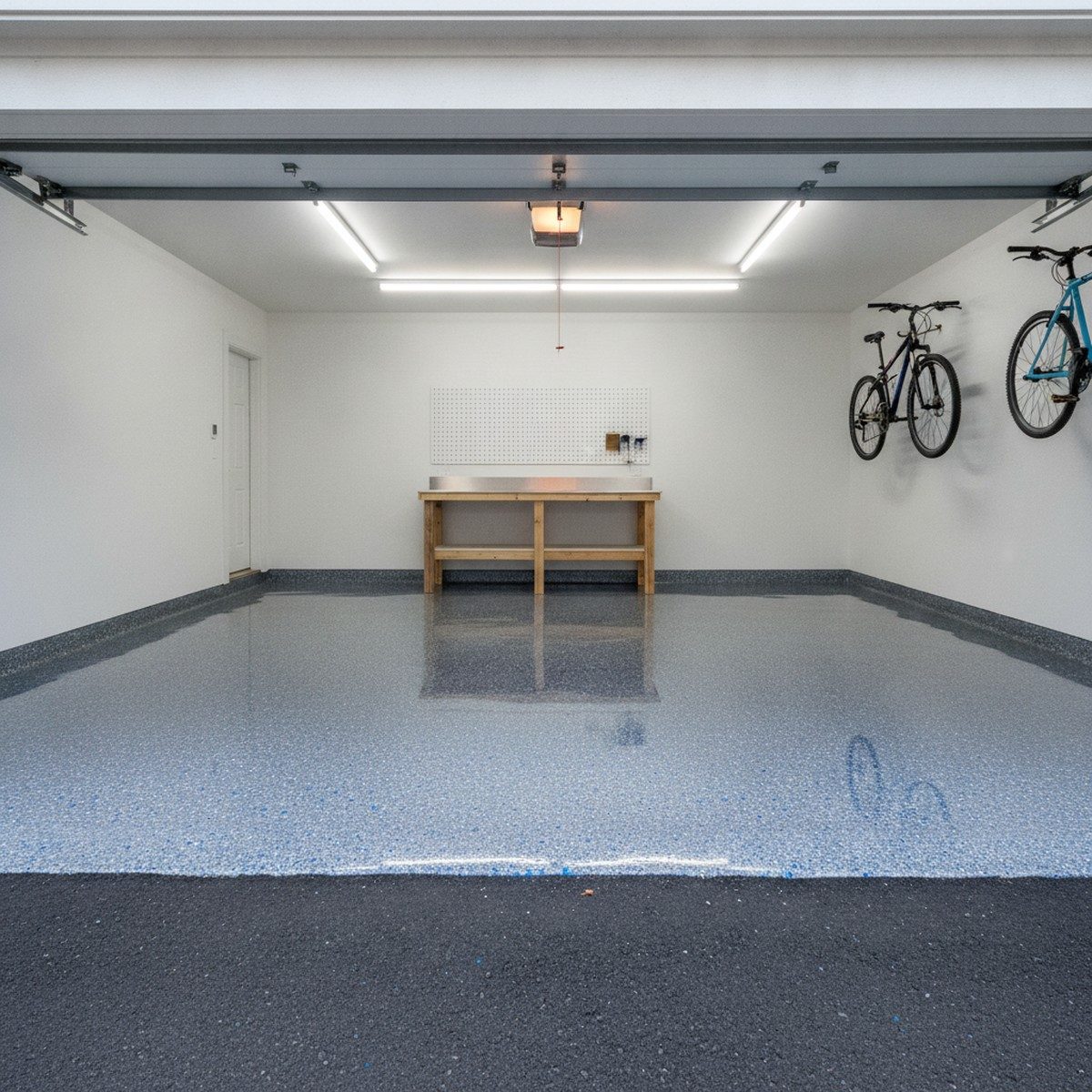 Illustrative example: the same garage floor finished with a glossy epoxy coating